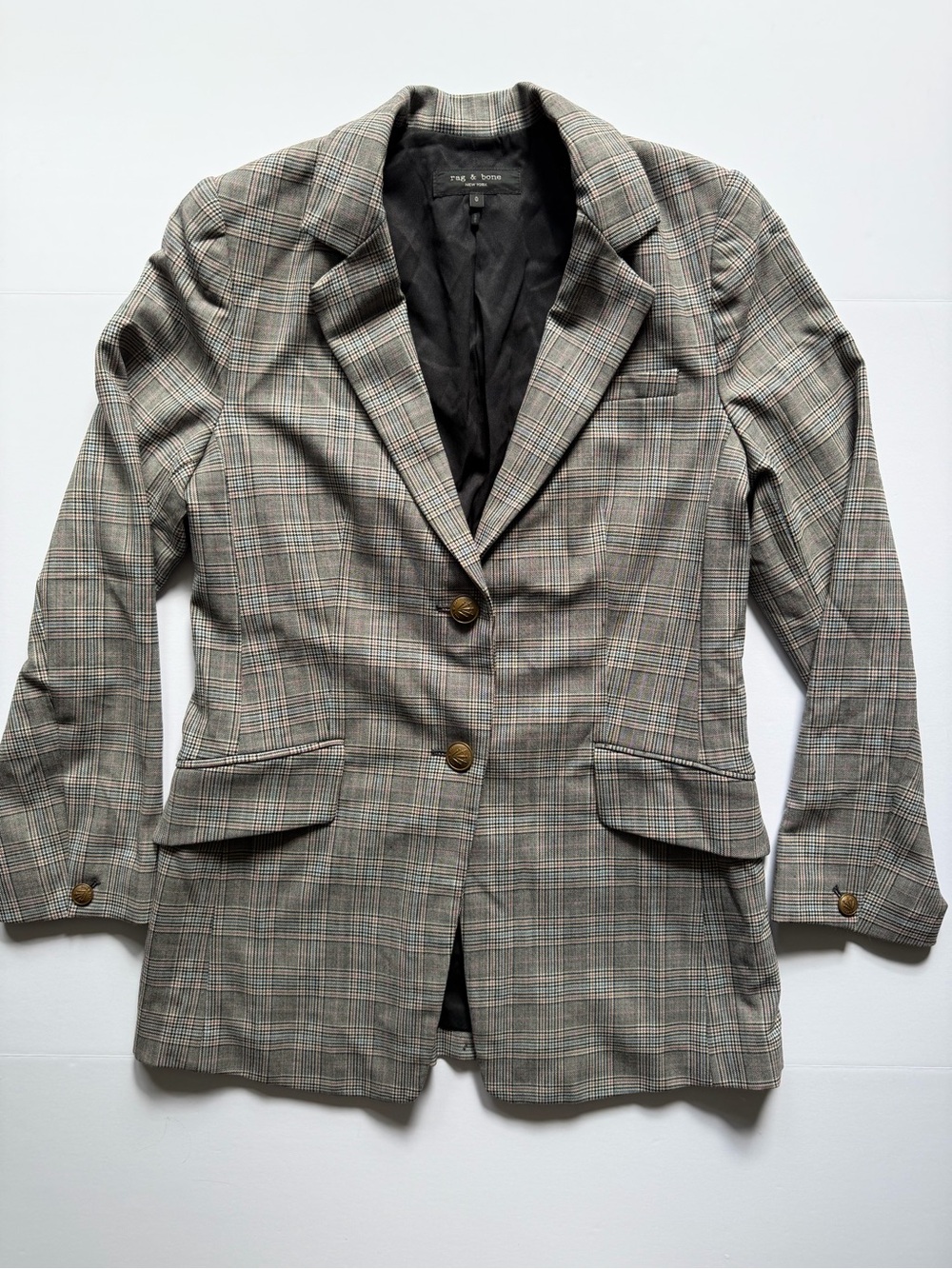 Rag & Bone Charles Wool Prince of Wales Glen Plaid Oversized Boyfriend Blazer, 0